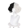 Anime Cruella 30cm Short Curl Wigs Black White Color Fake Hair for Cruella de Vil