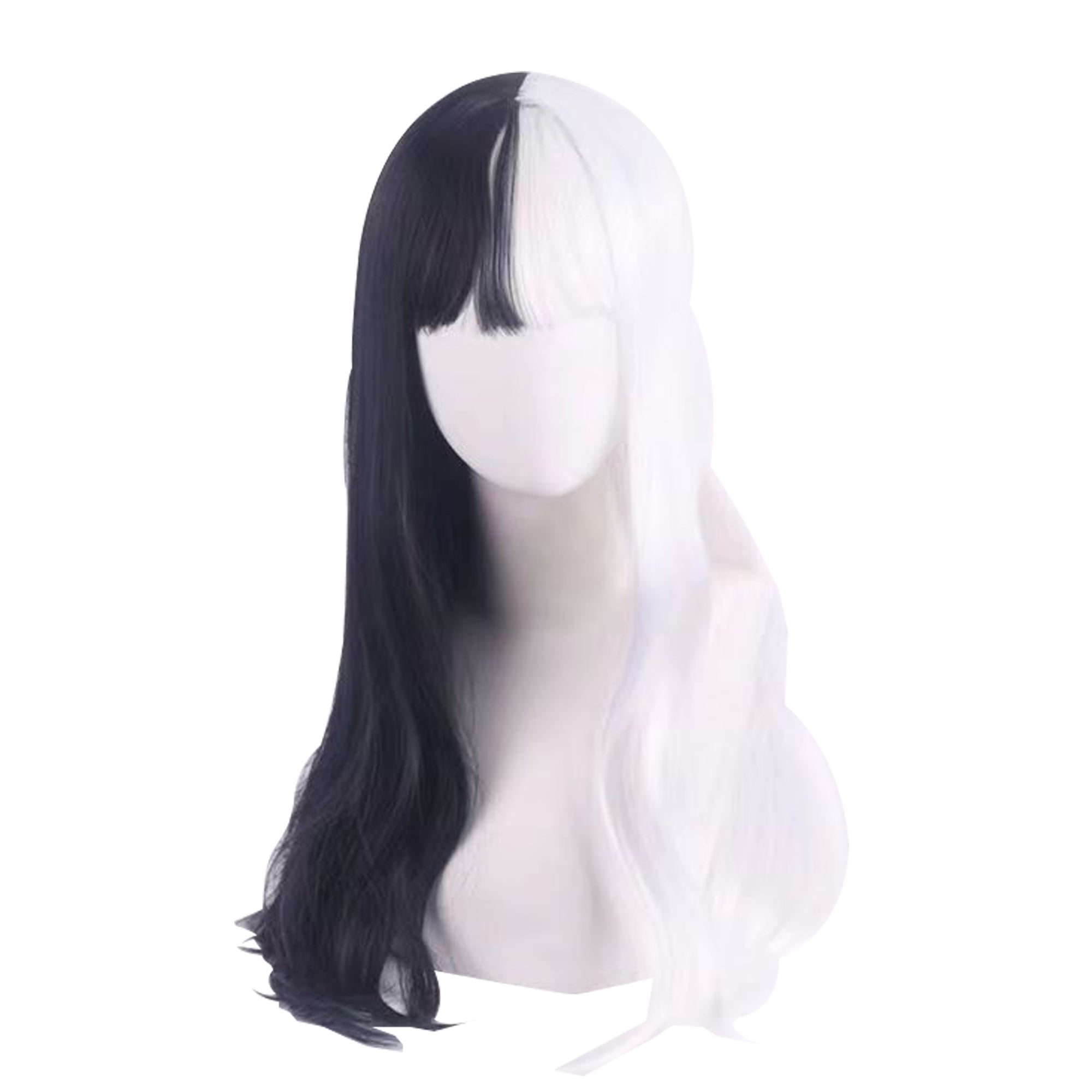 Anime Cruella 60cm Long Straight Wigs Black White Color Fake Hair for Cruella de Vil