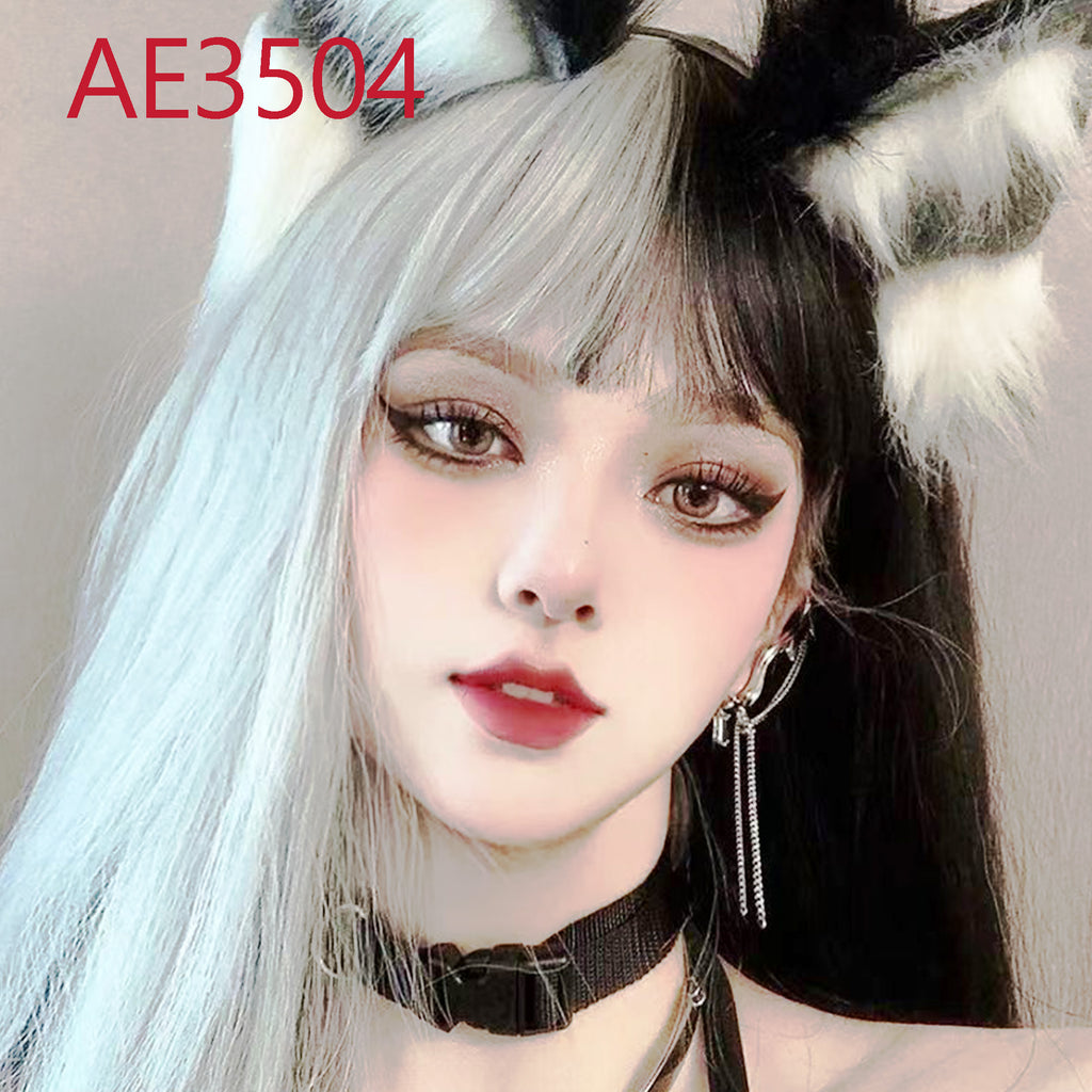 Anime Cruella 60cm Long Straight Wigs Black White Color Fake Hair for Cruella de Vil