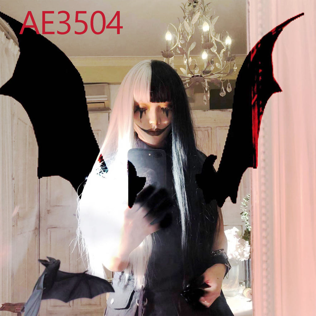 Anime Cruella 60cm Long Straight Wigs Black White Color Fake Hair for Cruella de Vil