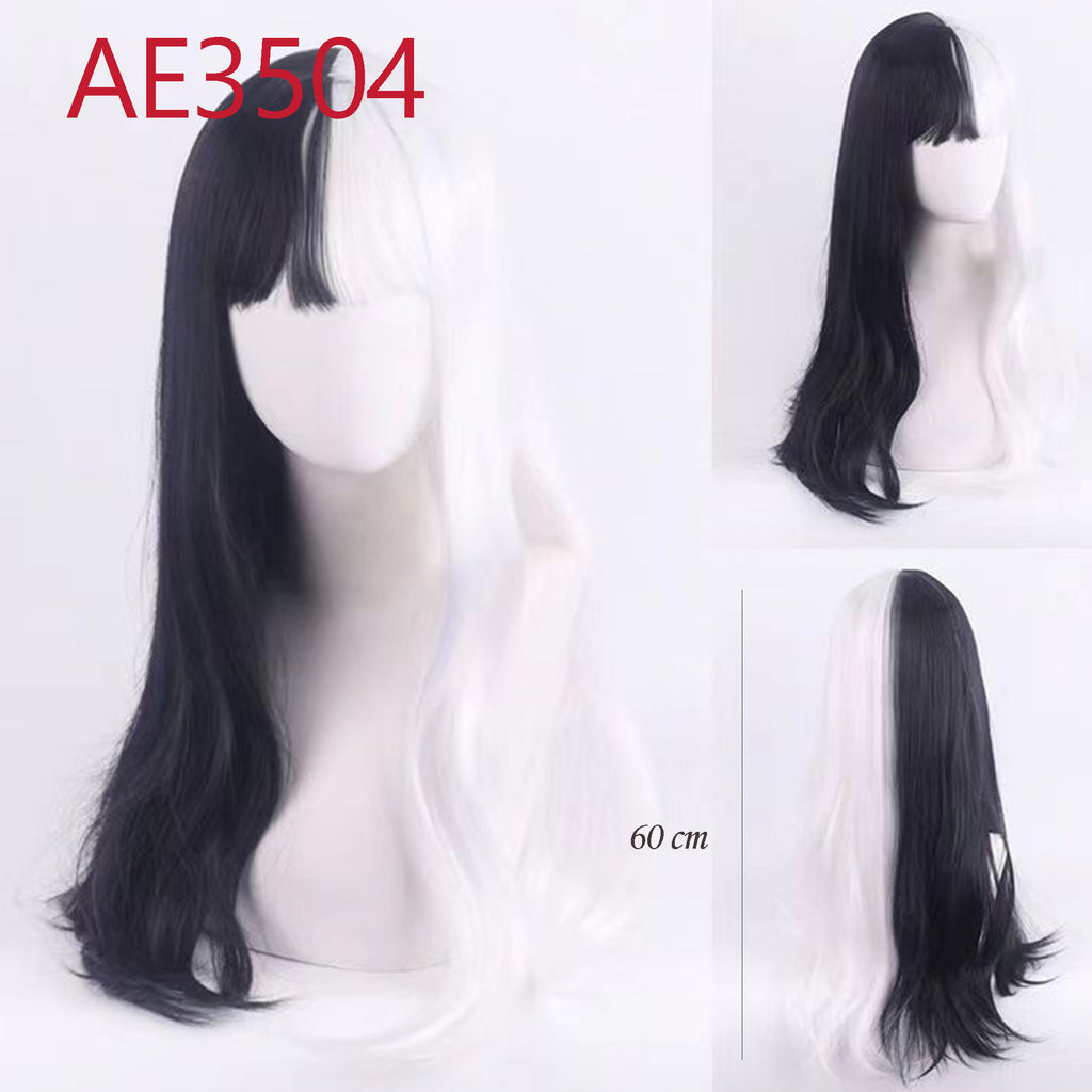 Anime Cruella 60cm Long Straight Wigs Black White Color Fake Hair for Cruella de Vil