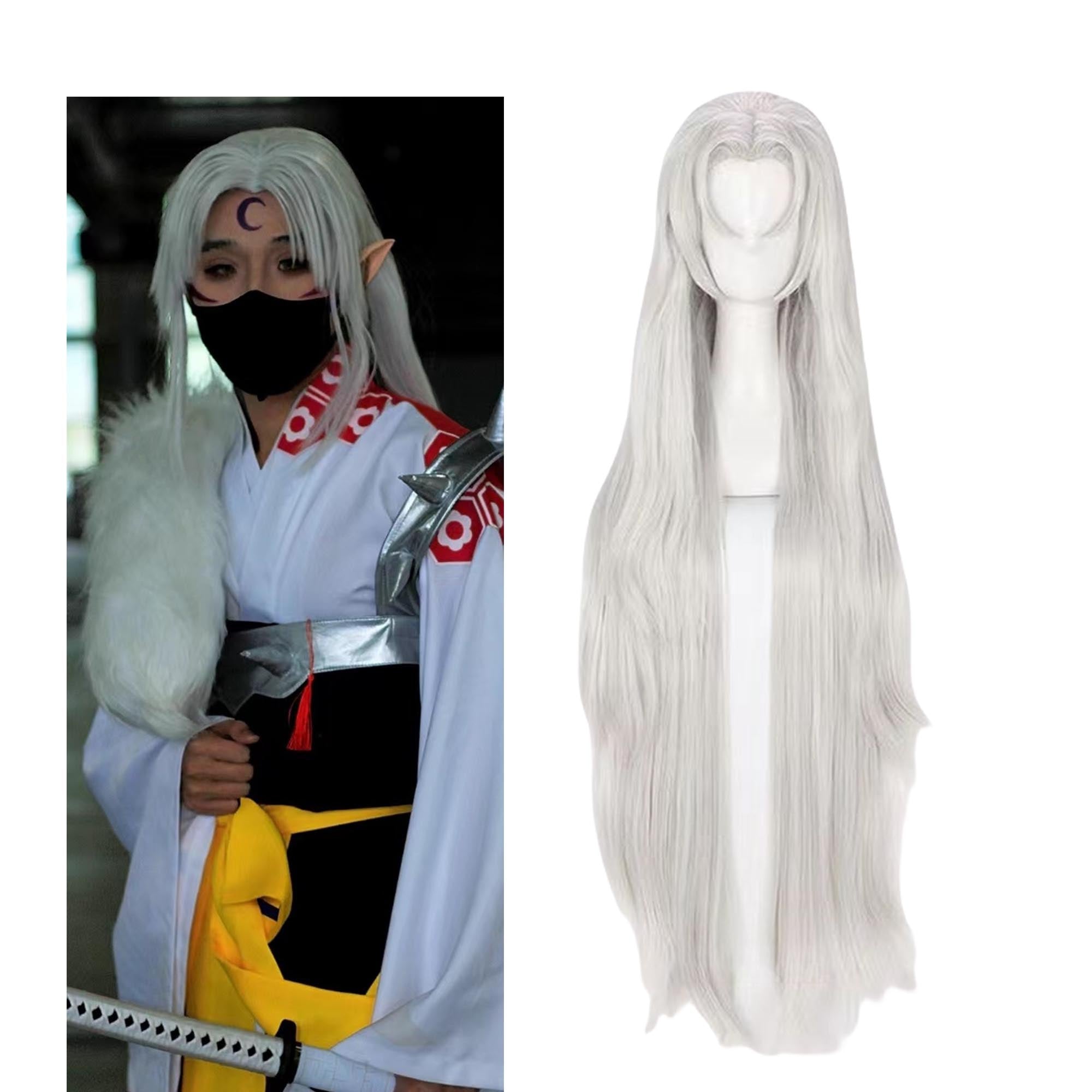 Anime Sesshomaru 100cm Long Wigs Cosplay White Straight Fake Hair for Inuyasha