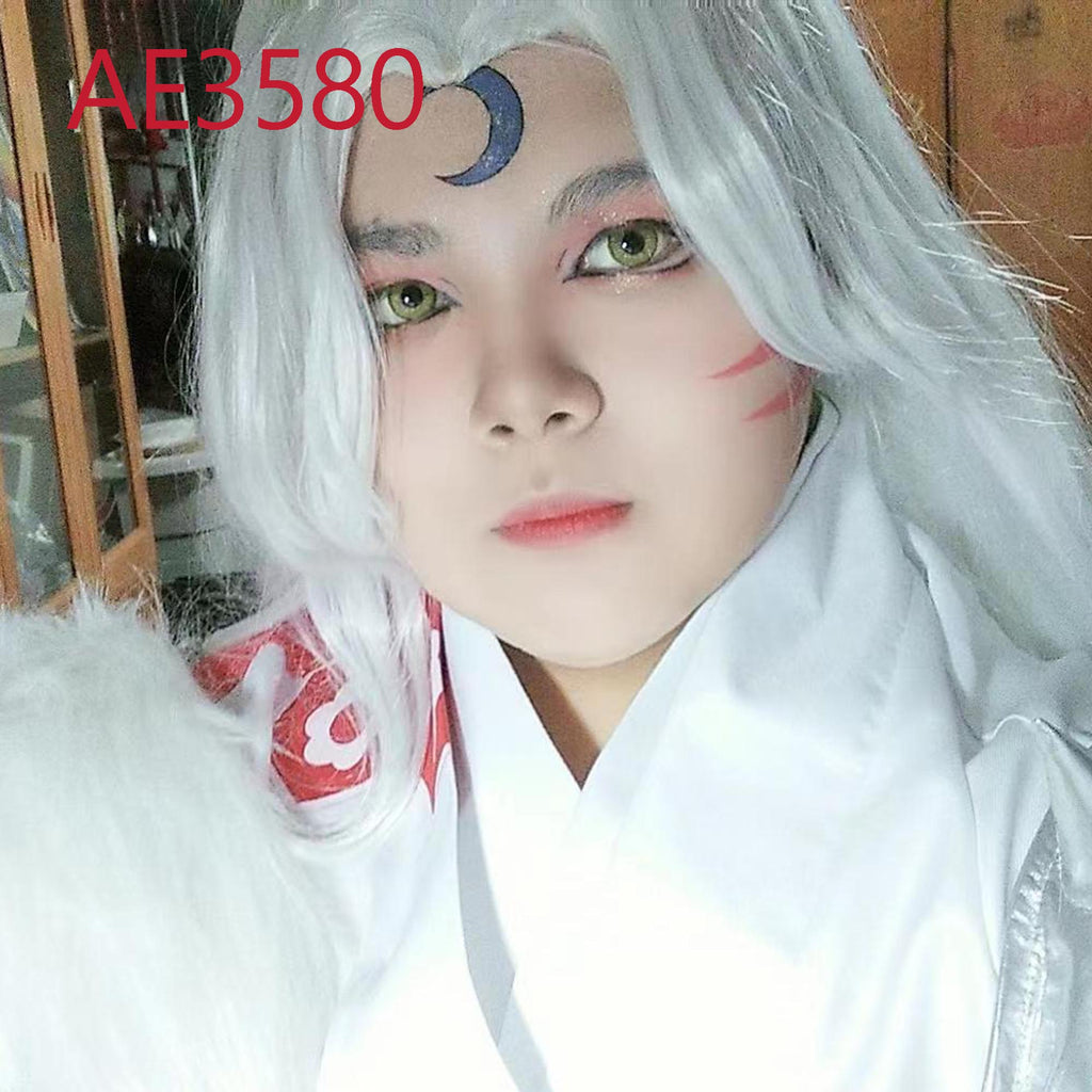Anime Sesshomaru 100cm Long Wigs Cosplay White Straight Fake Hair for Inuyasha
