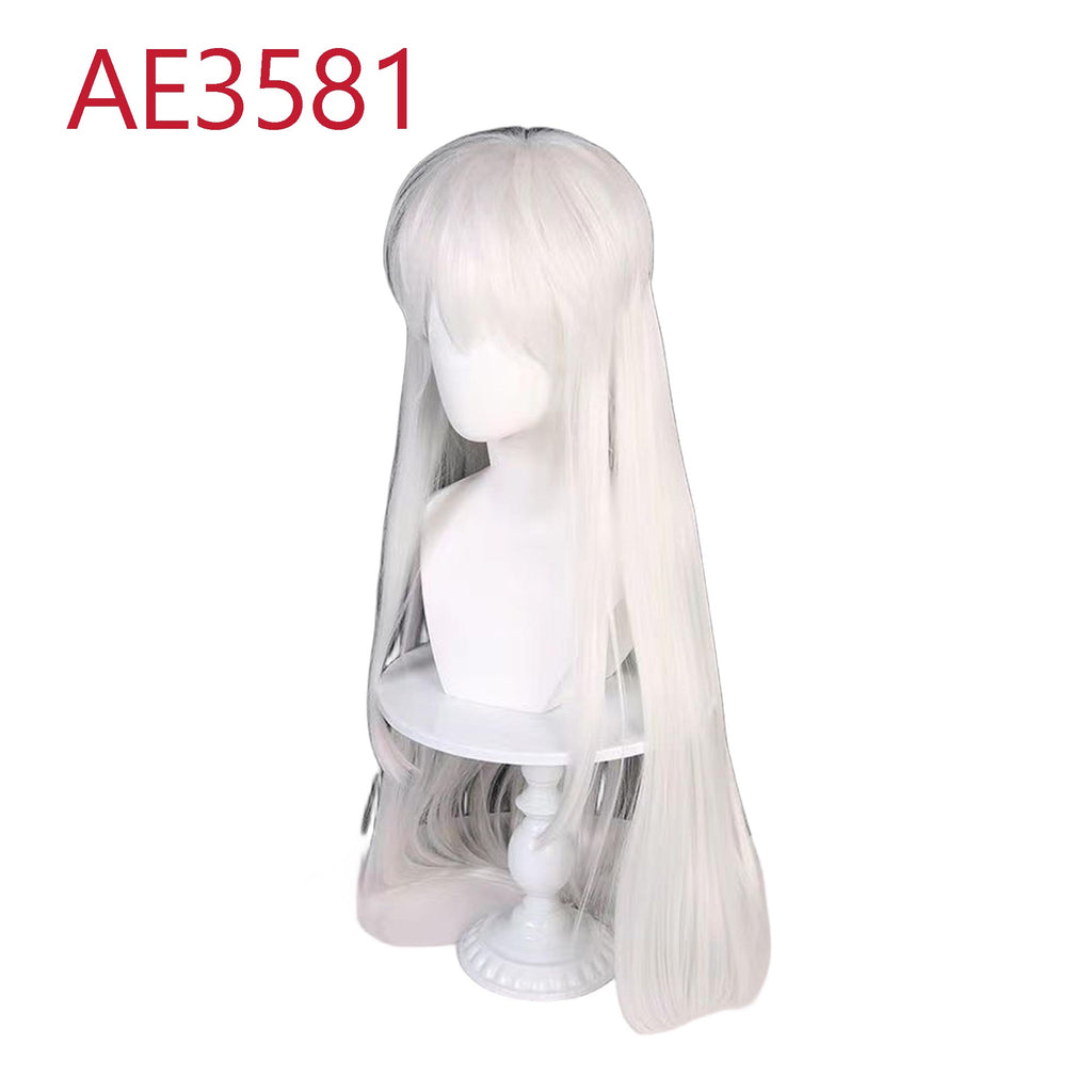 Anime Inuyasha 80cm Long Wigs with White Ear Cosplay White Straight Fake Hair for Inuyasha