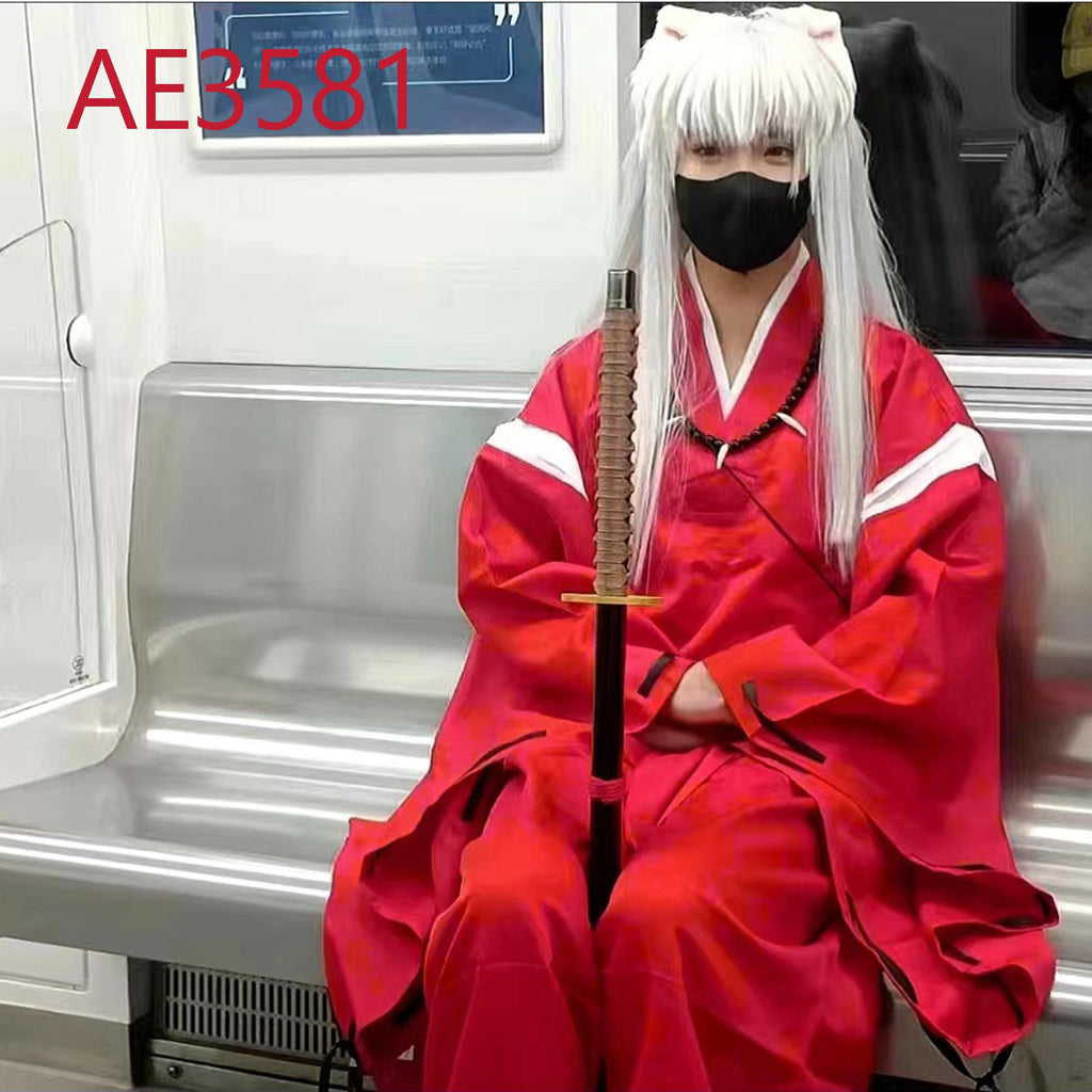 Anime Inuyasha 80cm Long Wigs with White Ear Cosplay White Straight Fake Hair for Inuyasha