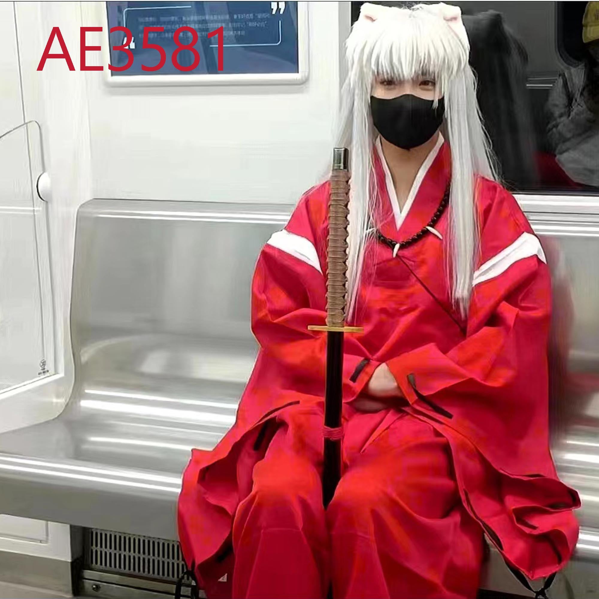 Anime Inuyasha 80cm Long Wigs with White Ear Cosplay White Straight Fake Hair for Inuyasha