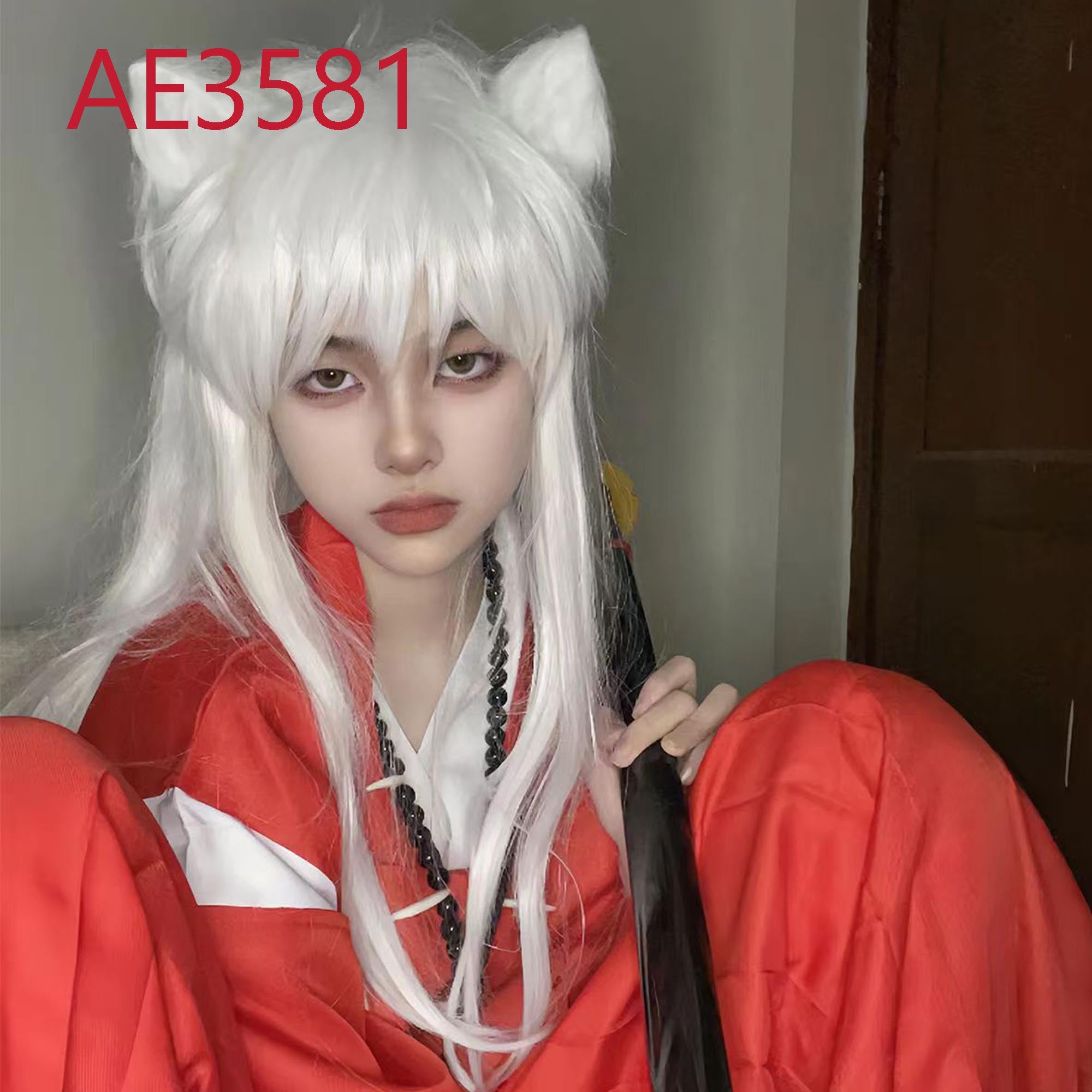 Anime Inuyasha 80cm Long Wigs with White Ear Cosplay White Straight Fake Hair for Inuyasha