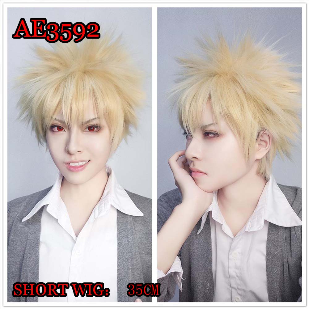 Anime Bakugou Katsuki 20cm Short Wigs Golden Color Fake Hair for My Hero Academia