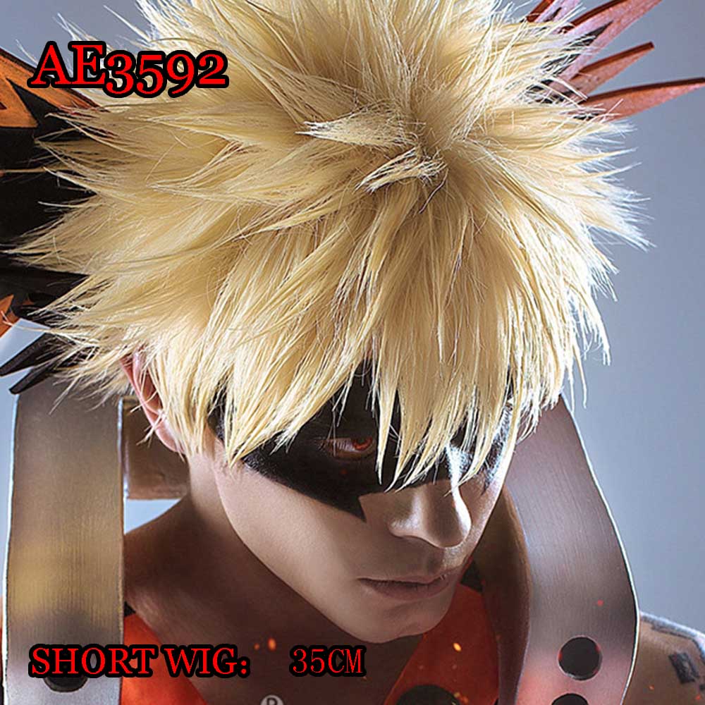 Anime Bakugou Katsuki 20cm Short Wigs Golden Color Fake Hair for My Hero Academia
