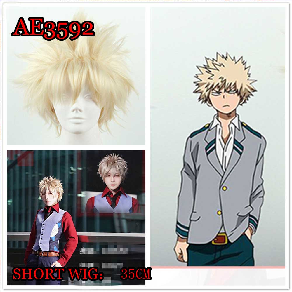 Anime Bakugou Katsuki 20cm Short Wigs Golden Color Fake Hair for My Hero Academia