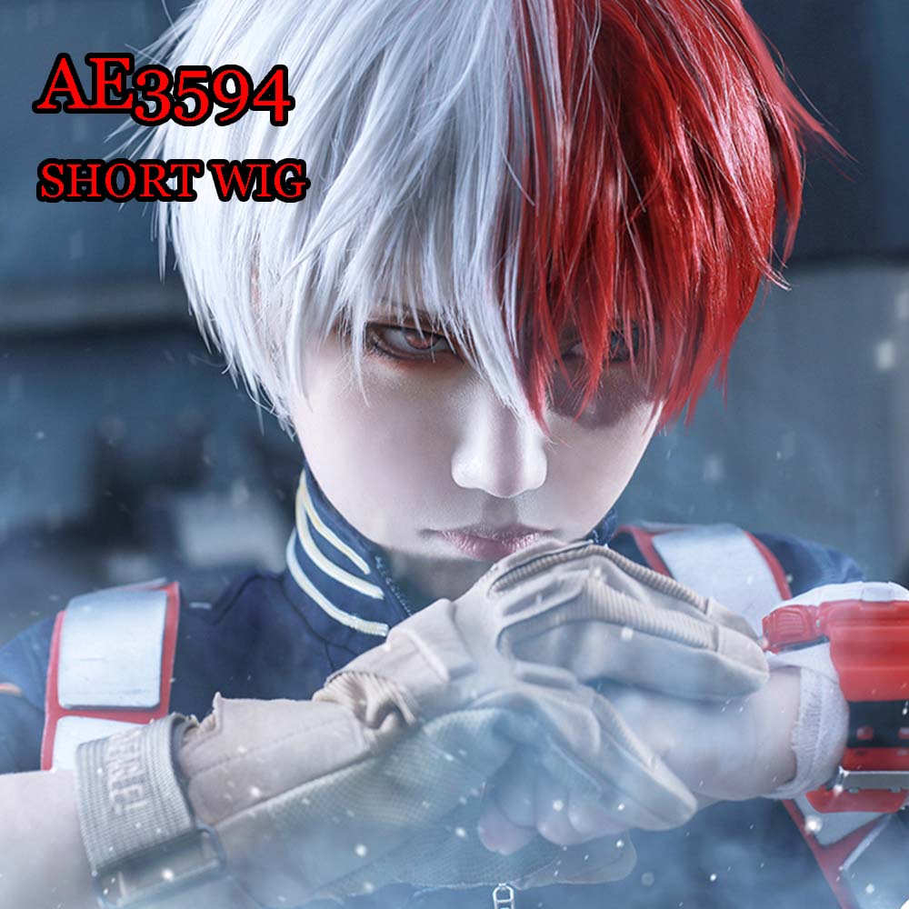 Anime Todoroki Shoto 25cm Short Wigs White Red Color Fake Hair for My Hero Academia