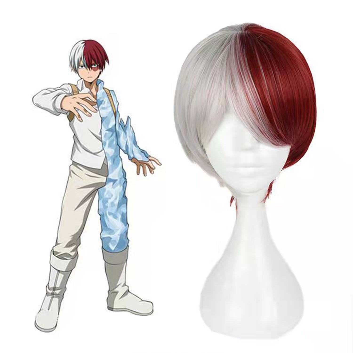 Anime Todoroki Shoto 25cm Short Wigs White Red Color Fake Hair for My Hero Academia