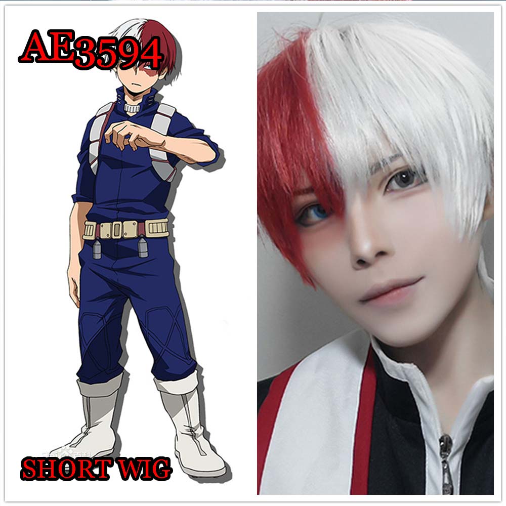 Anime Todoroki Shoto 25cm Short Wigs White Red Color Fake Hair for My Hero Academia
