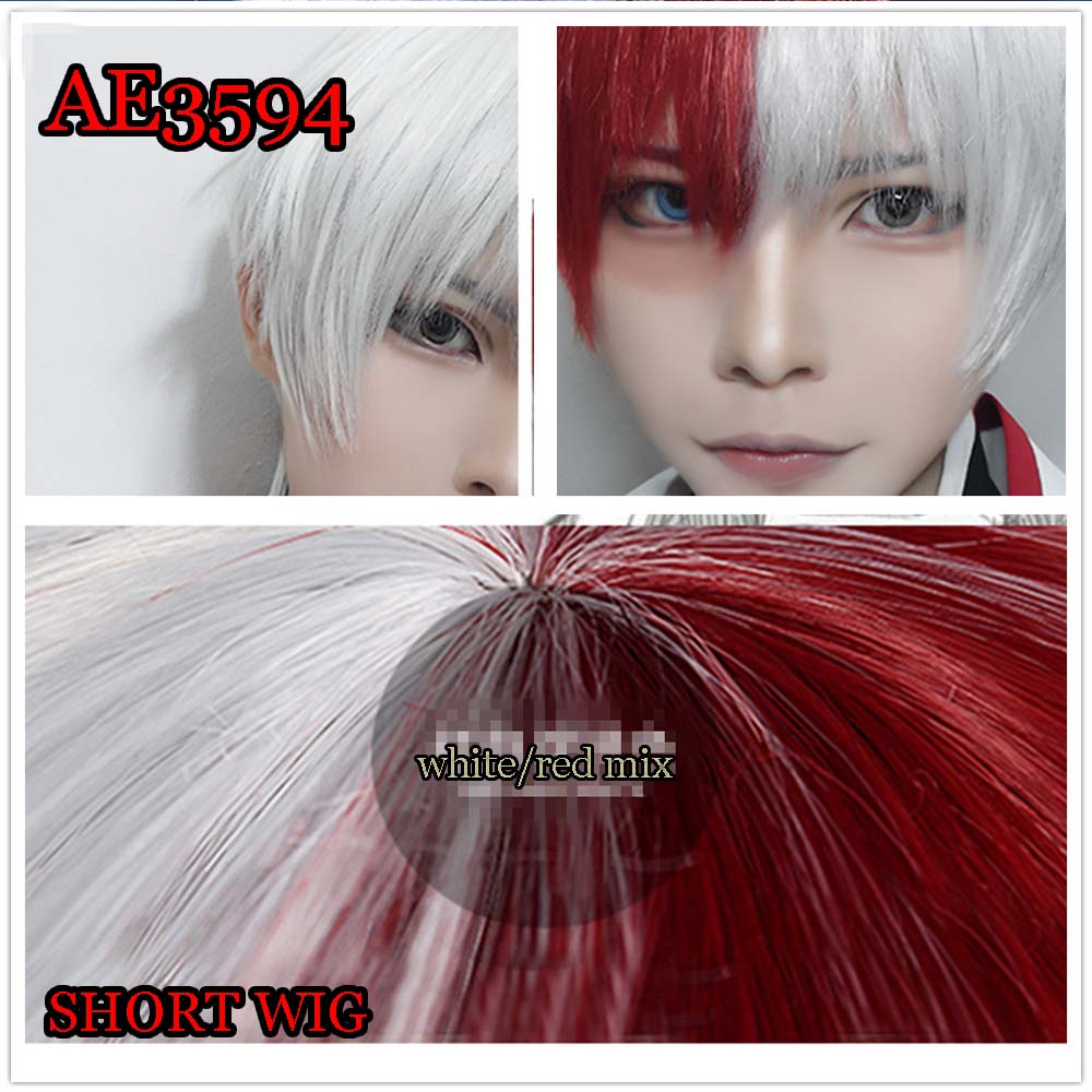 Anime Todoroki Shoto 25cm Short Wigs White Red Color Fake Hair for My Hero Academia