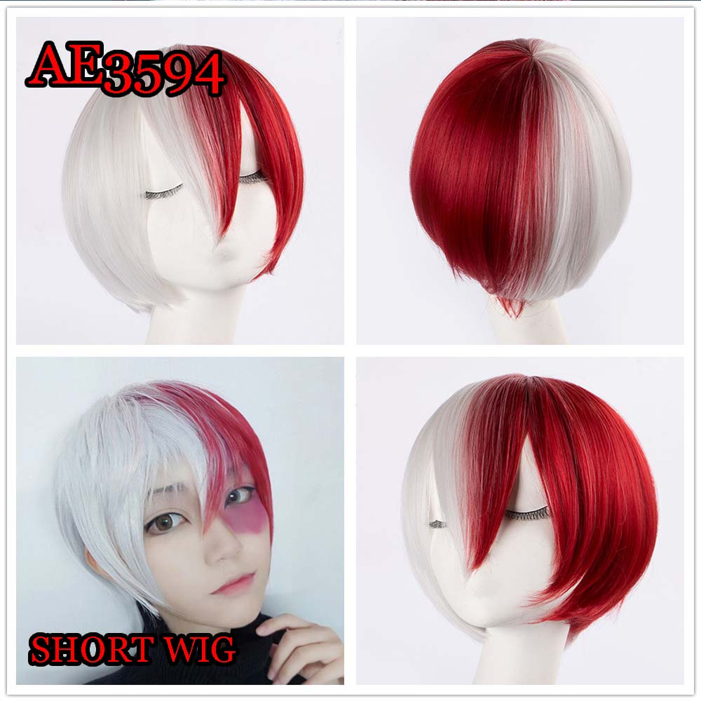 Anime Todoroki Shoto 25cm Short Wigs White Red Color Fake Hair for My Hero Academia