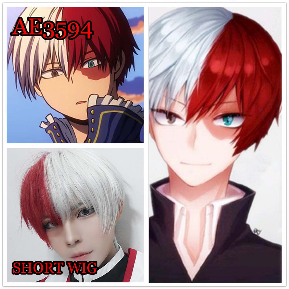Anime Todoroki Shoto 25cm Short Wigs White Red Color Fake Hair for My Hero Academia