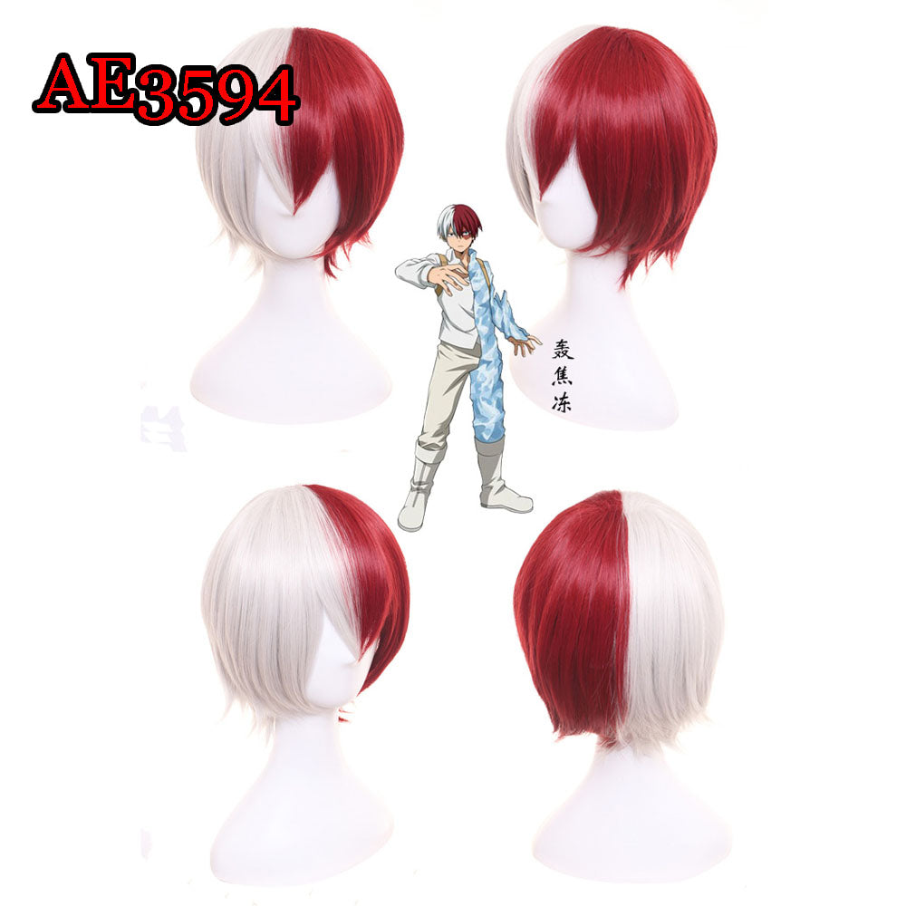 Anime Todoroki Shoto 25cm Short Wigs White Red Color Fake Hair for My Hero Academia