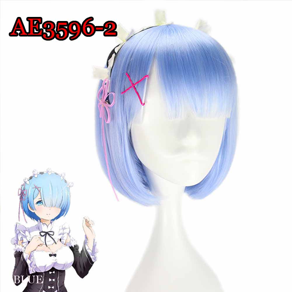 Anime Rem Ram Cosplay Wigs with Hairband 30cm Fake Hair for A Zero -Starting Life in Another World‌