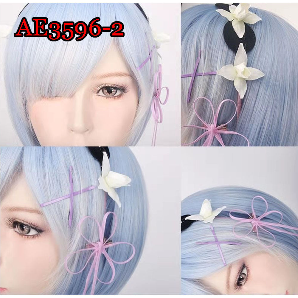 Anime Rem Ram Cosplay Wigs with Hairband 30cm Fake Hair for A Zero -Starting Life in Another World‌