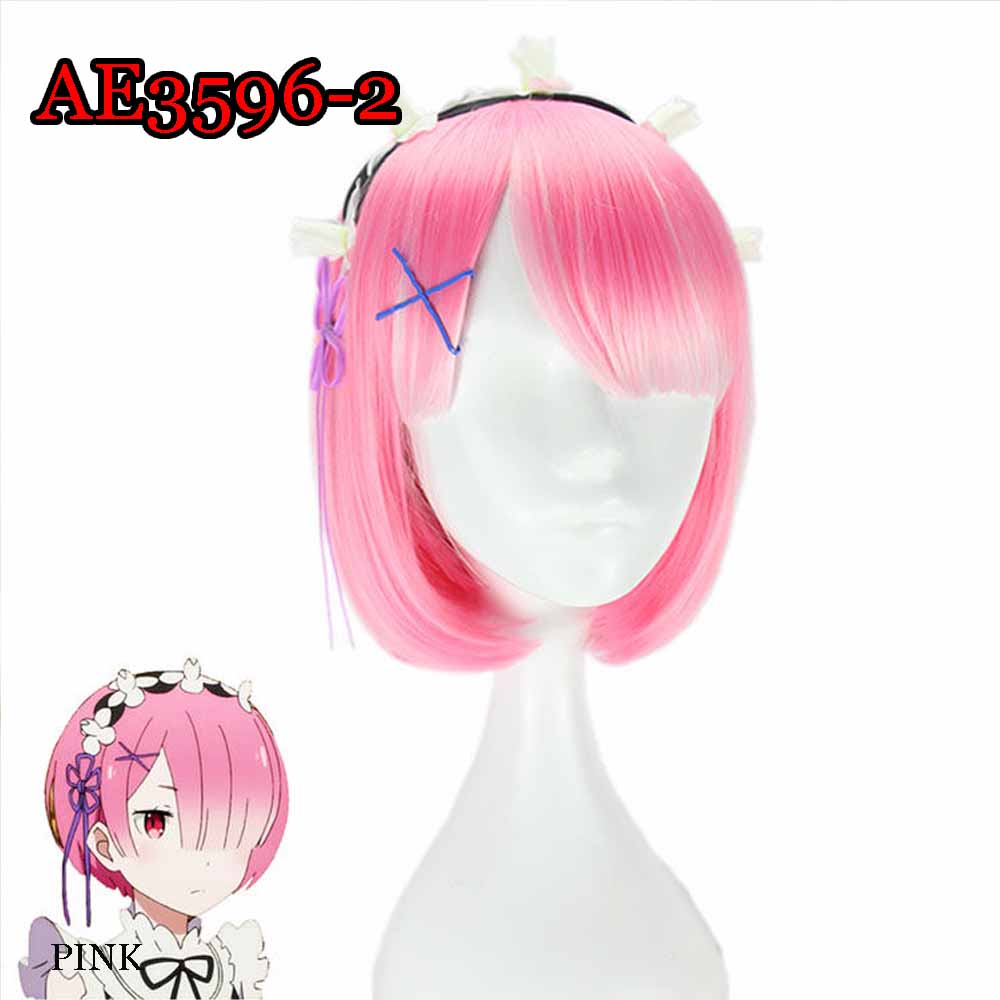 Anime Rem Ram Cosplay Wigs with Hairband 30cm Fake Hair for A Zero -Starting Life in Another World‌