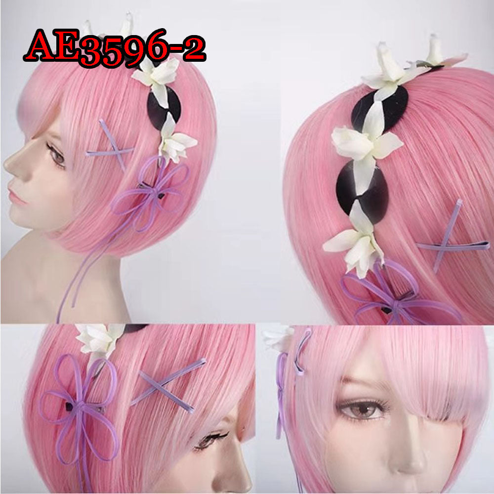 Anime Rem Ram Cosplay Wigs with Hairband 30cm Fake Hair for A Zero -Starting Life in Another World‌