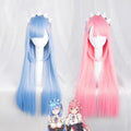 Anime Rem Ram 80cm Long Straight Wigs with Hairband Blue or Pink Cosplay Fake Hair for A Zero -Starting Life in Another World‌