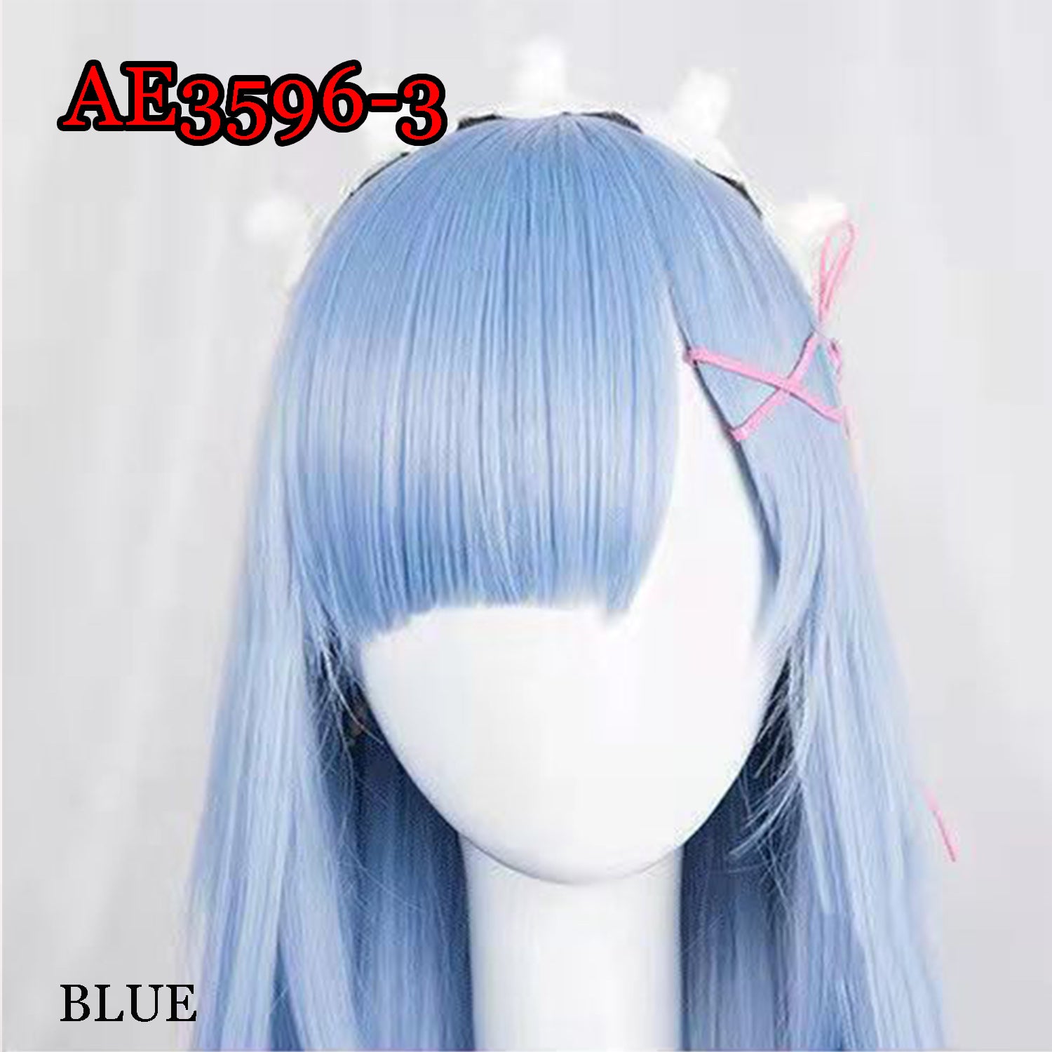 Anime Rem Ram 80cm Long Straight Wigs with Hairband Blue or Pink Cosplay Fake Hair for A Zero -Starting Life in Another World‌
