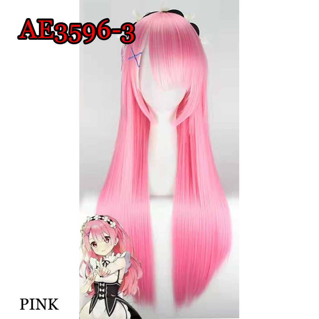 Anime Rem Ram 80cm Long Straight Wigs with Hairband Blue or Pink Cosplay Fake Hair for A Zero -Starting Life in Another World‌