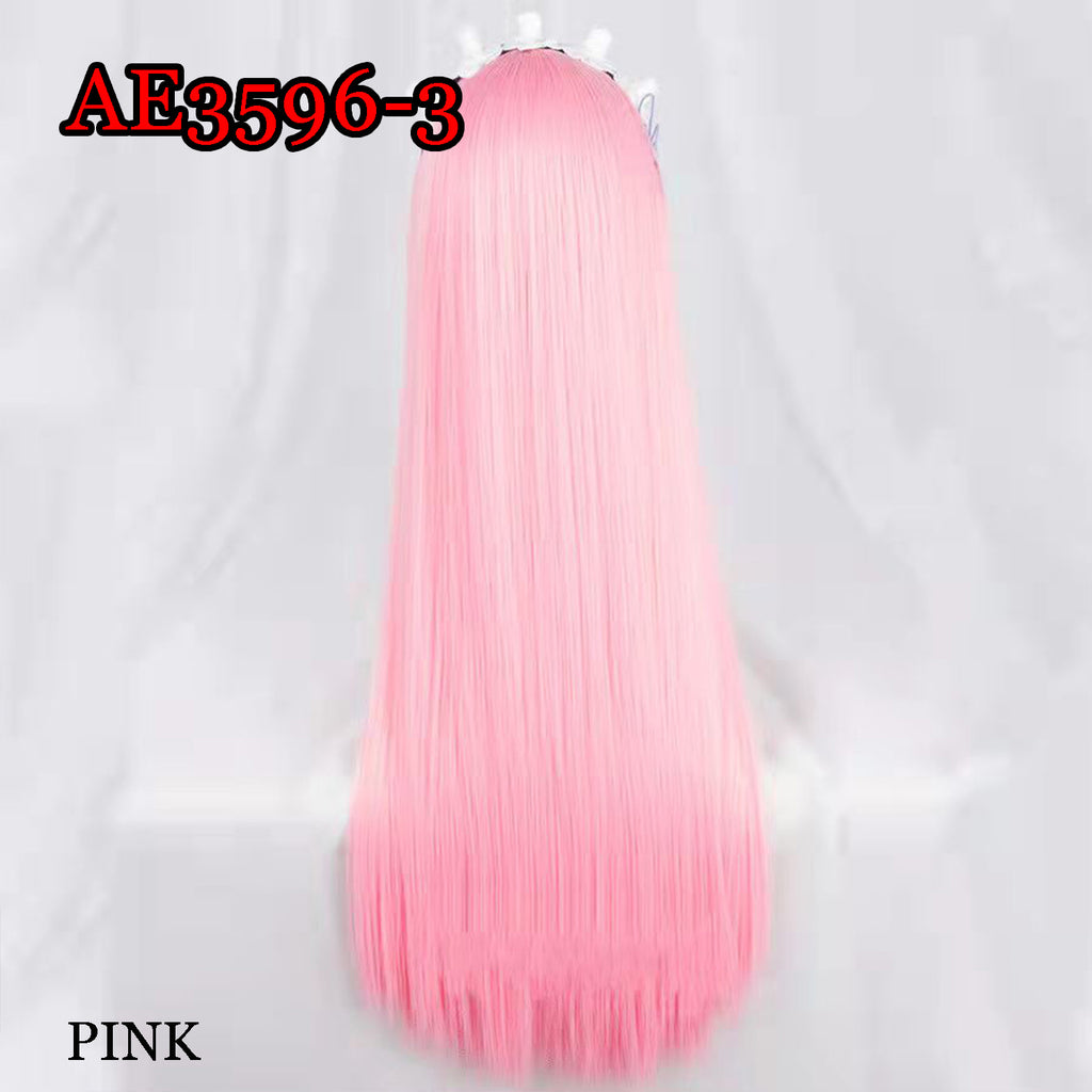 Anime Rem Ram 80cm Long Straight Wigs with Hairband Blue or Pink Cosplay Fake Hair for A Zero -Starting Life in Another World‌