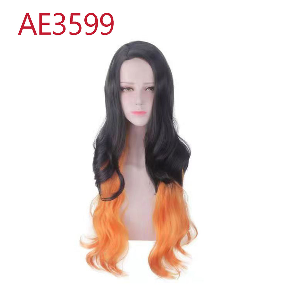 Anime Kamado Nezuko 80cm Long Curl Wigs Black Brown Color Fake Hair for Demon Slayer
