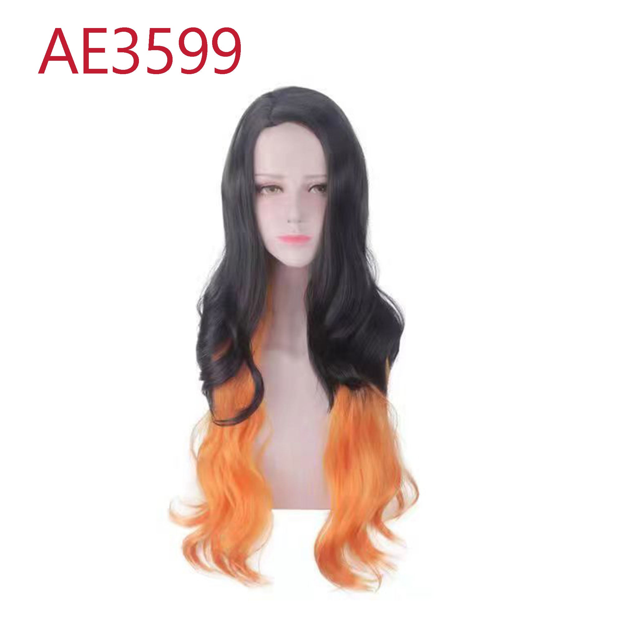 Anime Kamado Nezuko 80cm Long Curl Wigs Black Brown Color Fake Hair for Demon Slayer