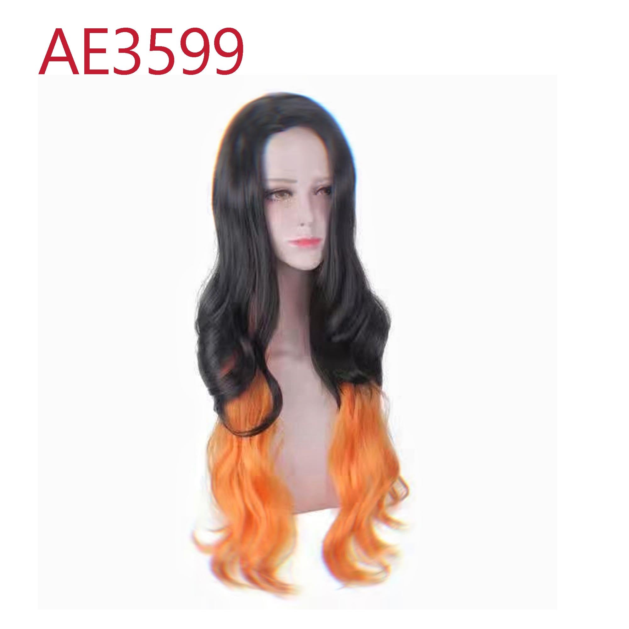 Anime Kamado Nezuko 80cm Long Curl Wigs Black Brown Color Fake Hair for Demon Slayer