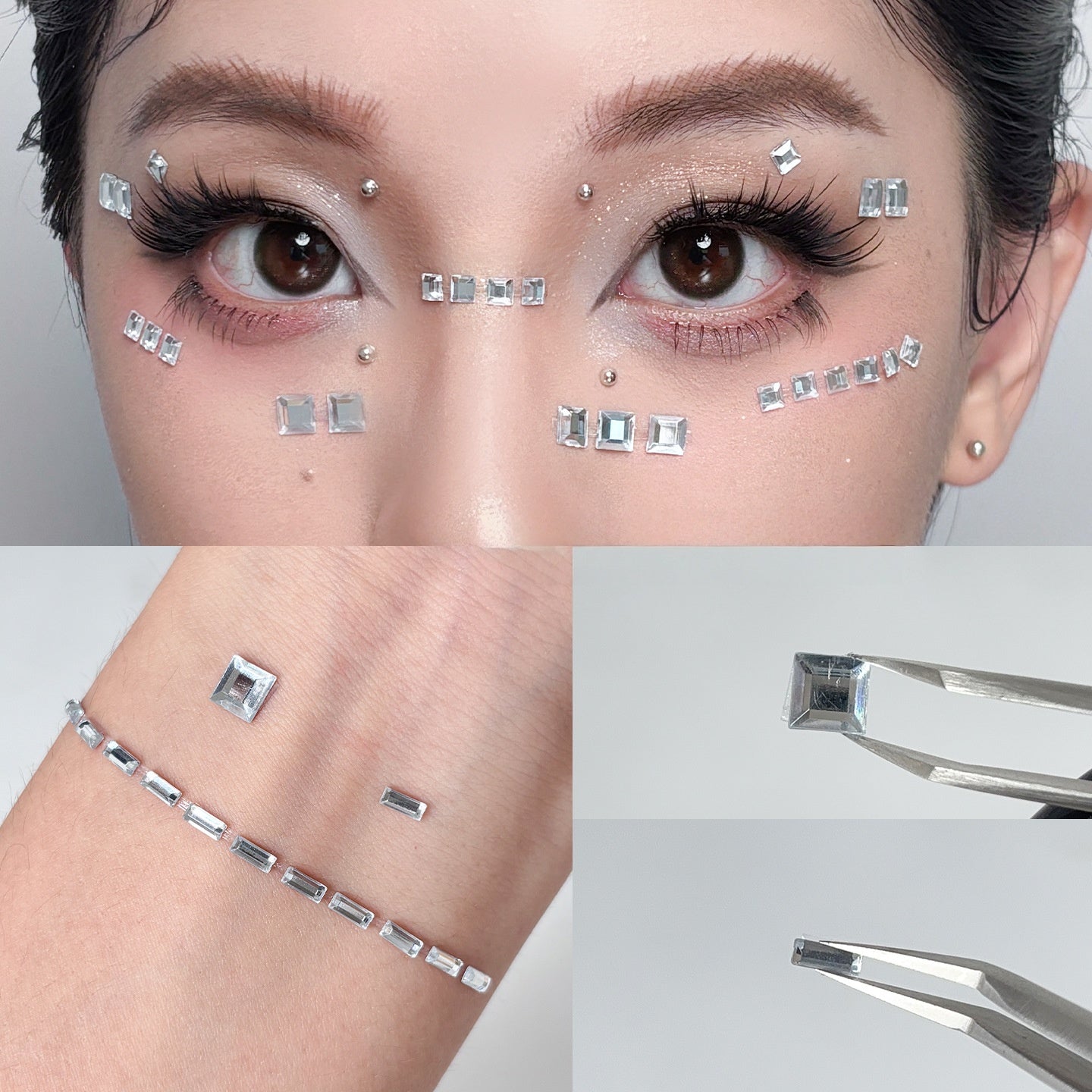 2-Sheets Mix Size Self-Adhesive Cyberpunk Face & Skin Makeup Glass Tiles | DIY Mosaic Craft Stickers