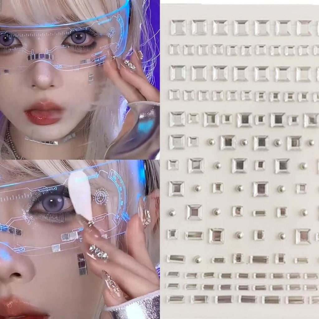 2-Sheets Mix Size Self-Adhesive Cyberpunk Face & Skin Makeup Glass Tiles | DIY Mosaic Craft Stickers