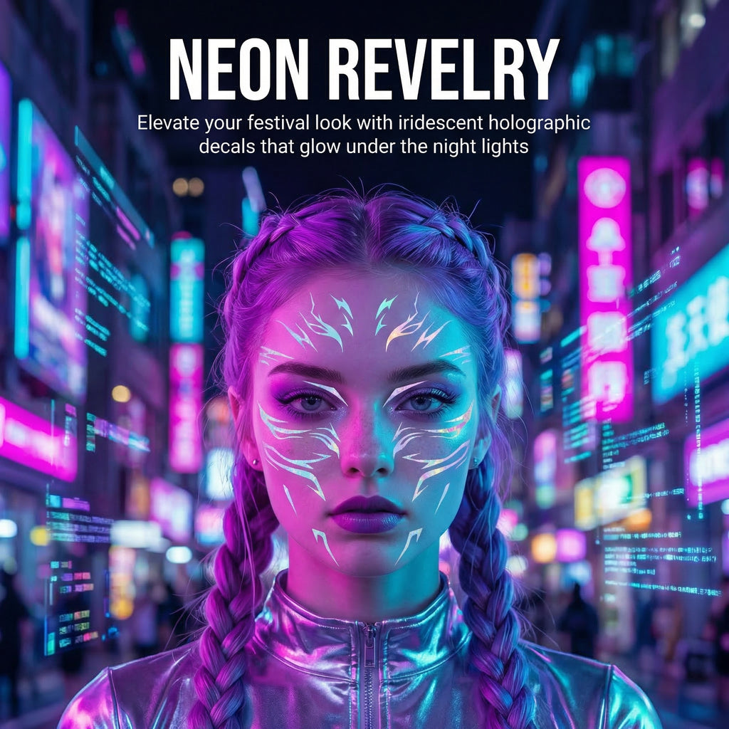 4-Sheets Mix Size Self-Adhesive Cyberpunk Face & Skin Makeup Laser Stickers/DIY Craft Accessories