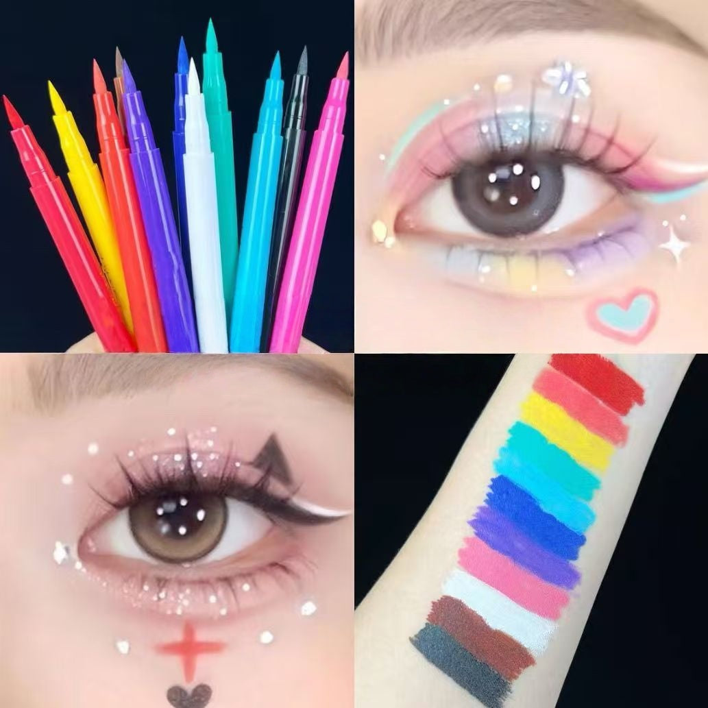 12 Colors Multi-Purpose Waterproof Liquid Eyeliner Set – Highly Pigmented Cosplay Beauty Pens