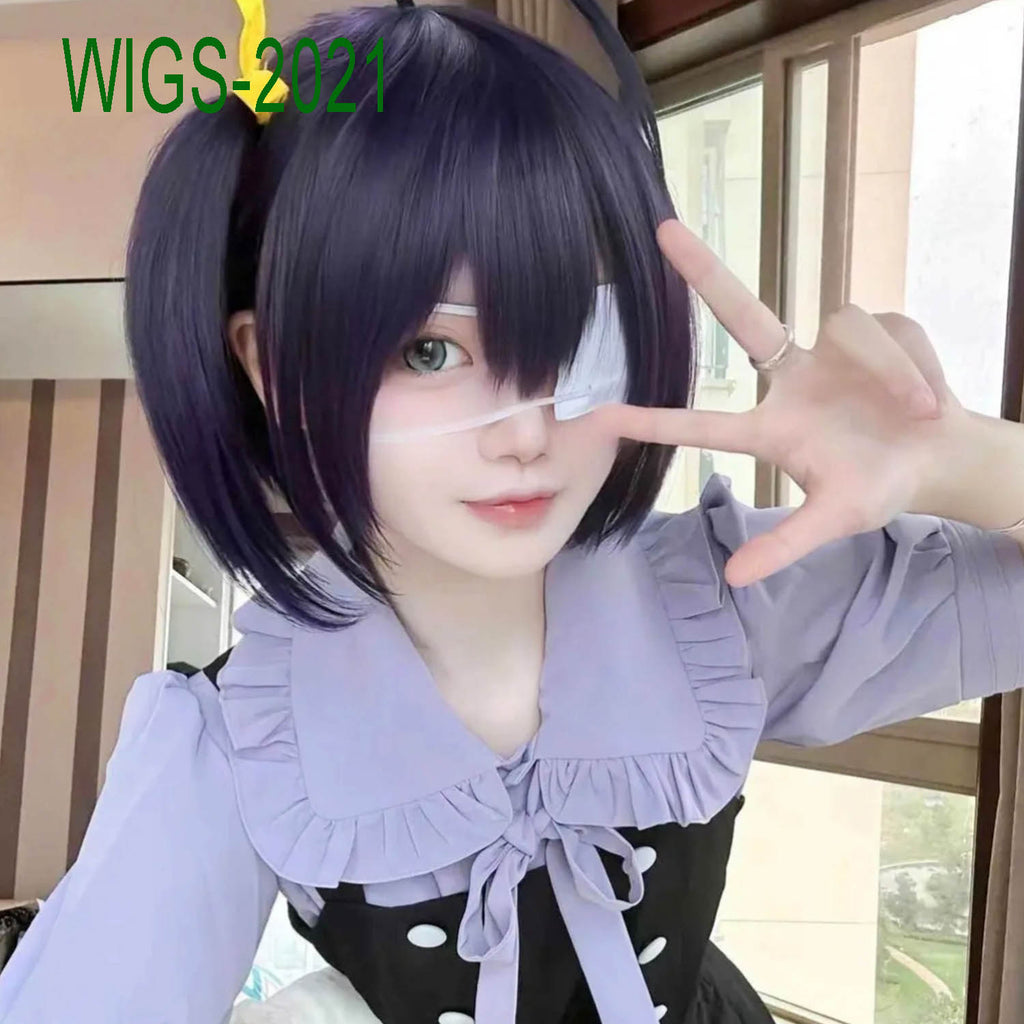 Wicked Eye Illusion Short Wig Set - 30cm Deep Violet Blue Bob with Square Eye Patch