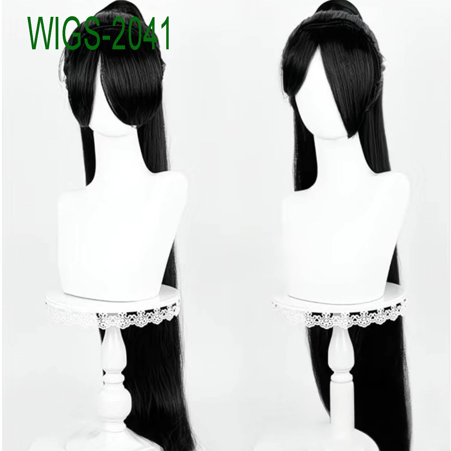 Long Black High Ponytail Wig - 96cm Cosplay Hair with White Streak