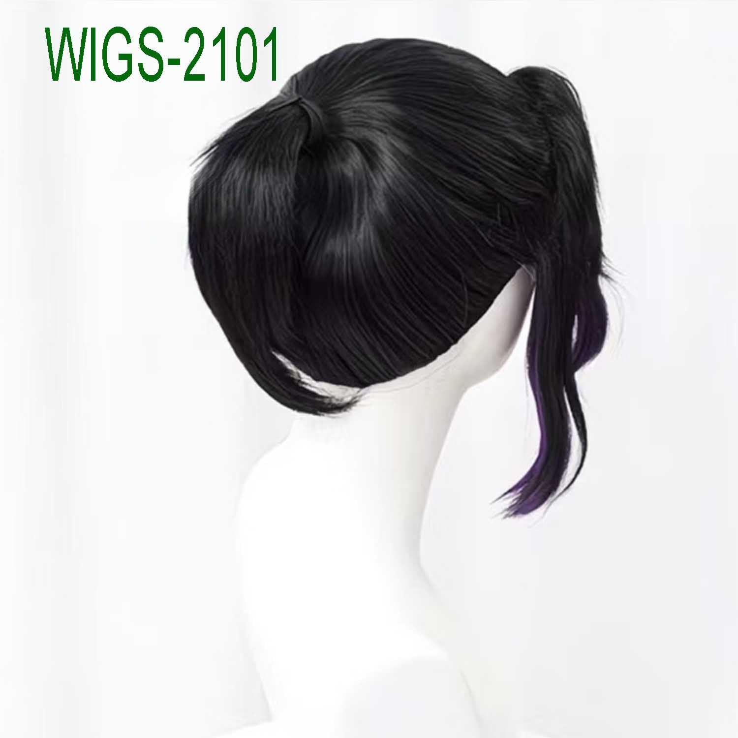Anime Cosplay Wig 35cm Black Ponytail Purple Underlayer with Butterfly Hairpin