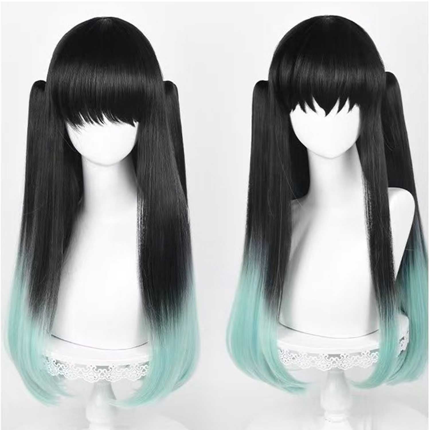 Black to Green Gradient Long Straight Wig - 65cm with 2 Straight Hair Clip