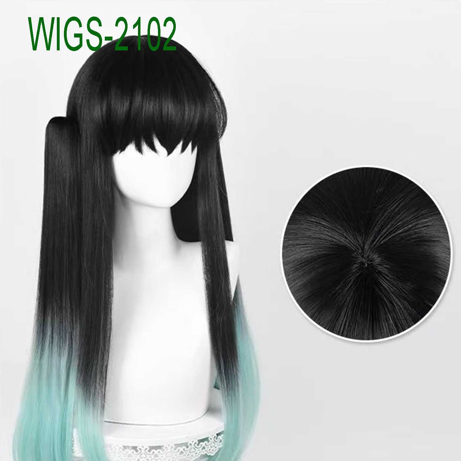 Black to Green Gradient Long Straight Wig - 65cm with 2 Straight Hair Clip