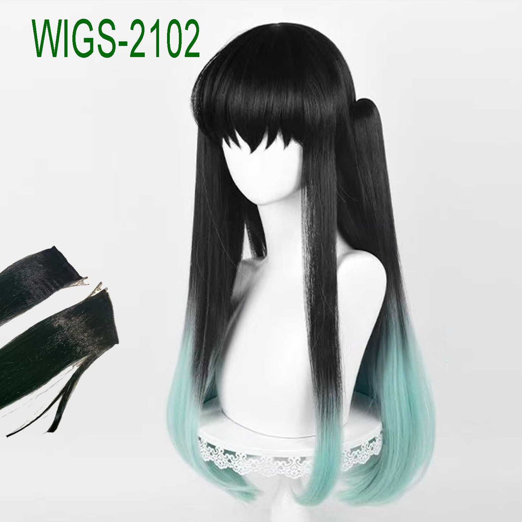 Black to Green Gradient Long Straight Wig - 65cm with 2 Straight Hair Clip