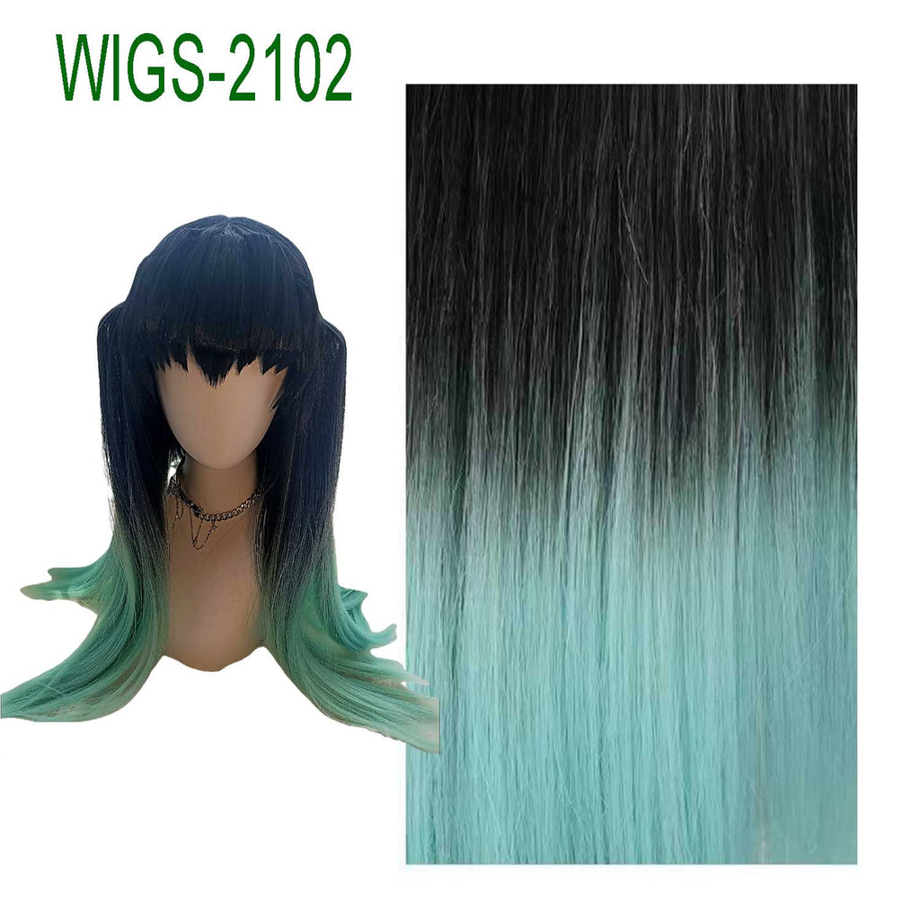 Black to Green Gradient Long Straight Wig - 65cm with 2 Straight Hair Clip