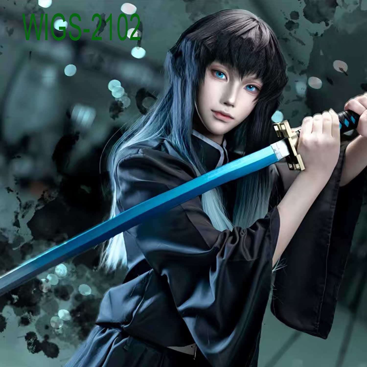 Black to Green Gradient Long Straight Wig - 65cm with 2 Straight Hair Clip