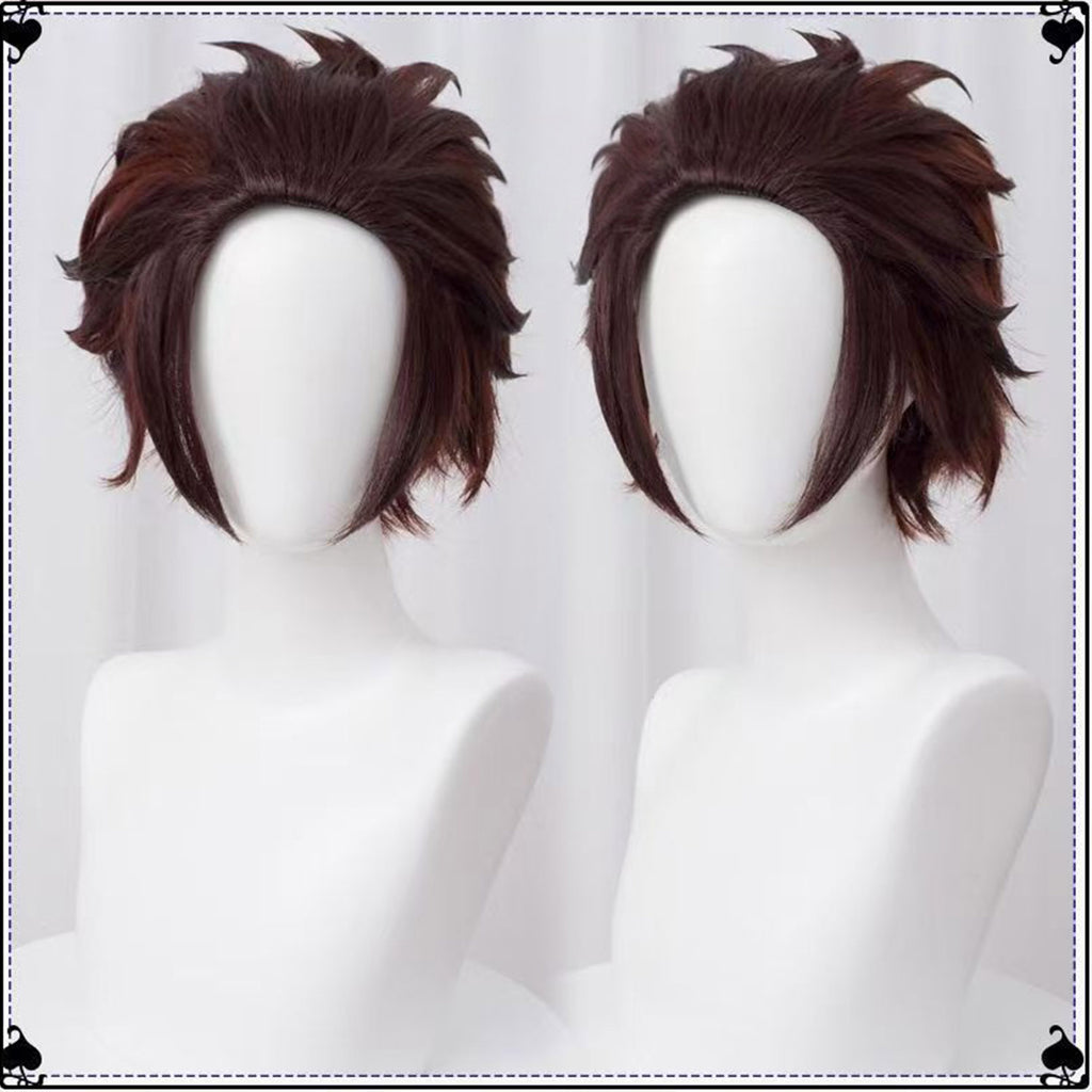 Cosplay Wig 32cm Dark Brown Spiky Short Hair with Black Undercut