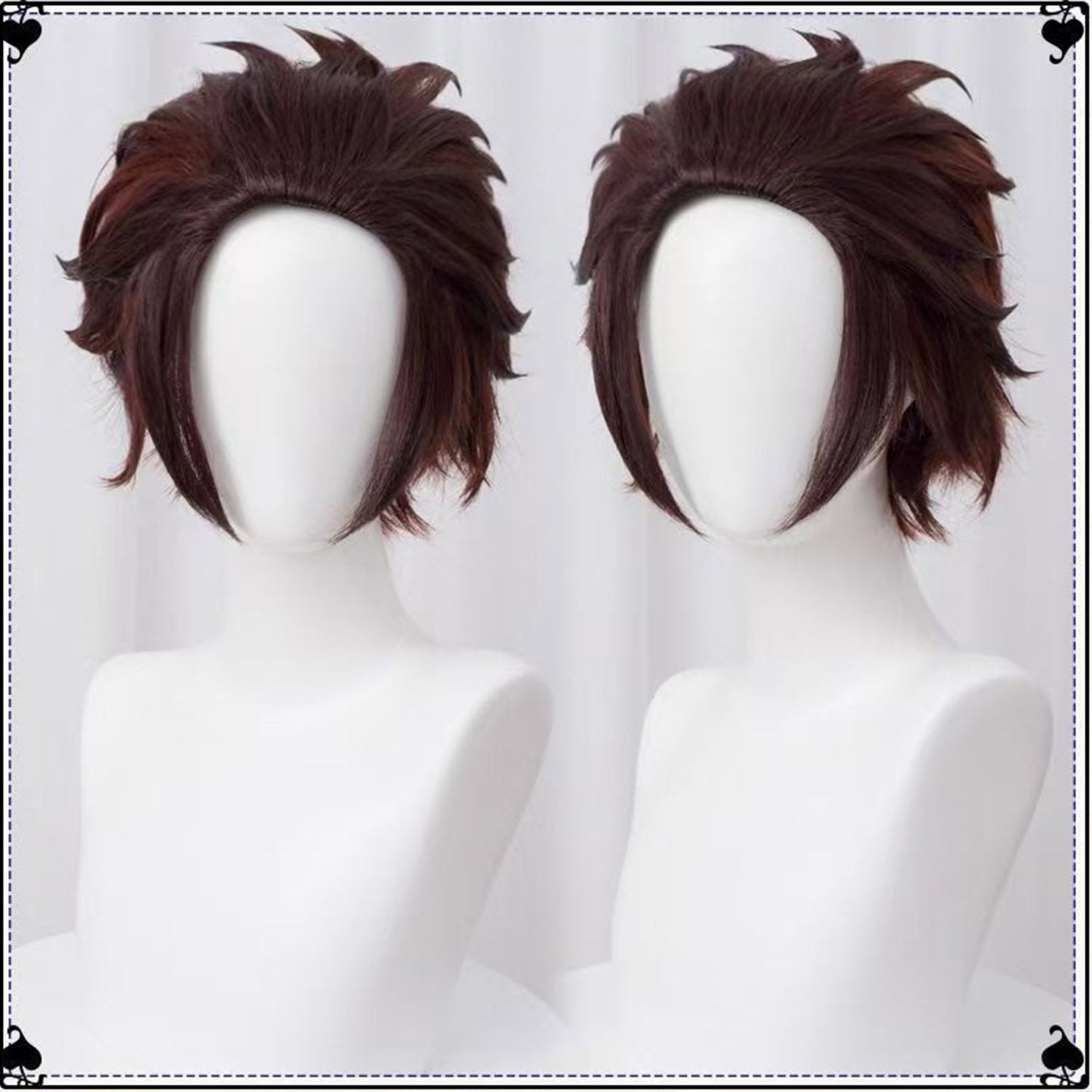 Cosplay Wig 32cm Dark Brown Spiky Short Hair with Black Undercut