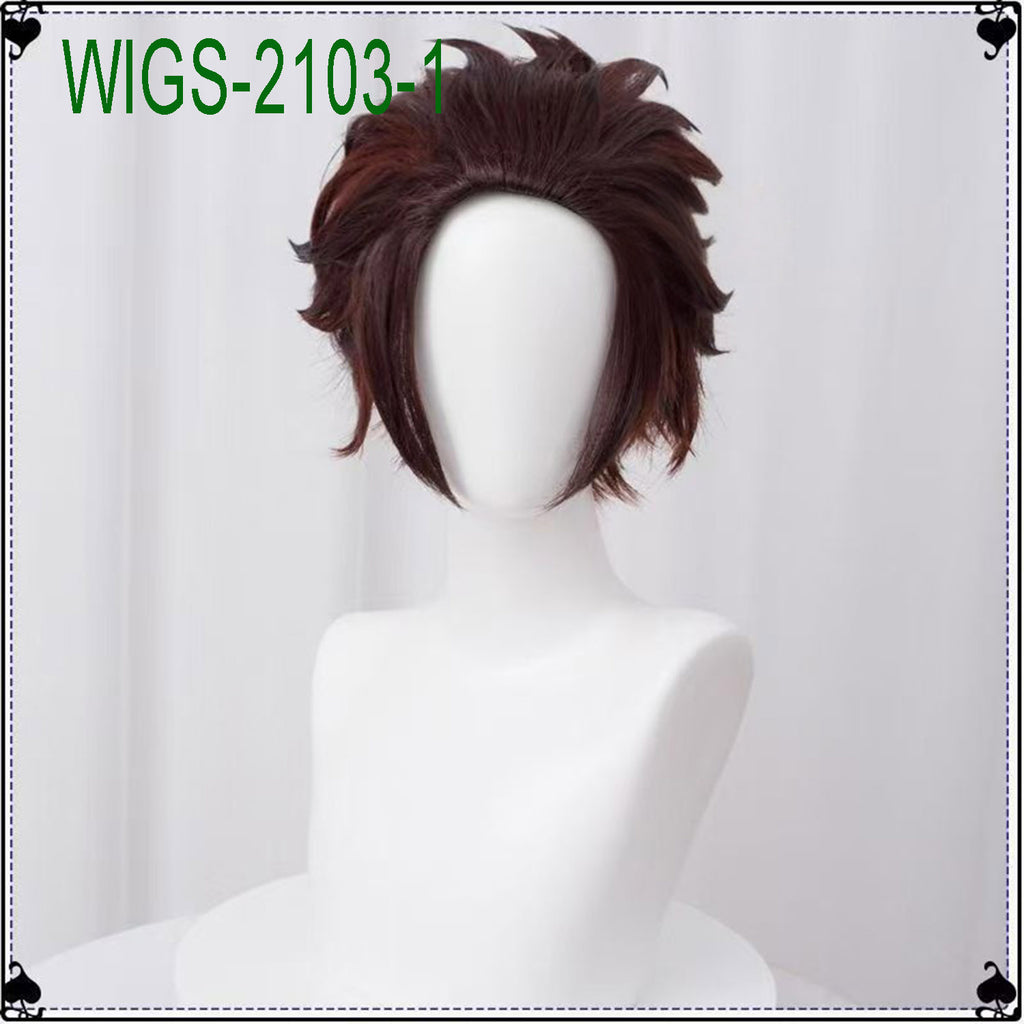 Cosplay Wig 32cm Dark Brown Spiky Short Hair with Black Undercut
