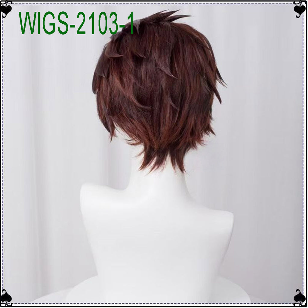 Cosplay Wig 32cm Dark Brown Spiky Short Hair with Black Undercut