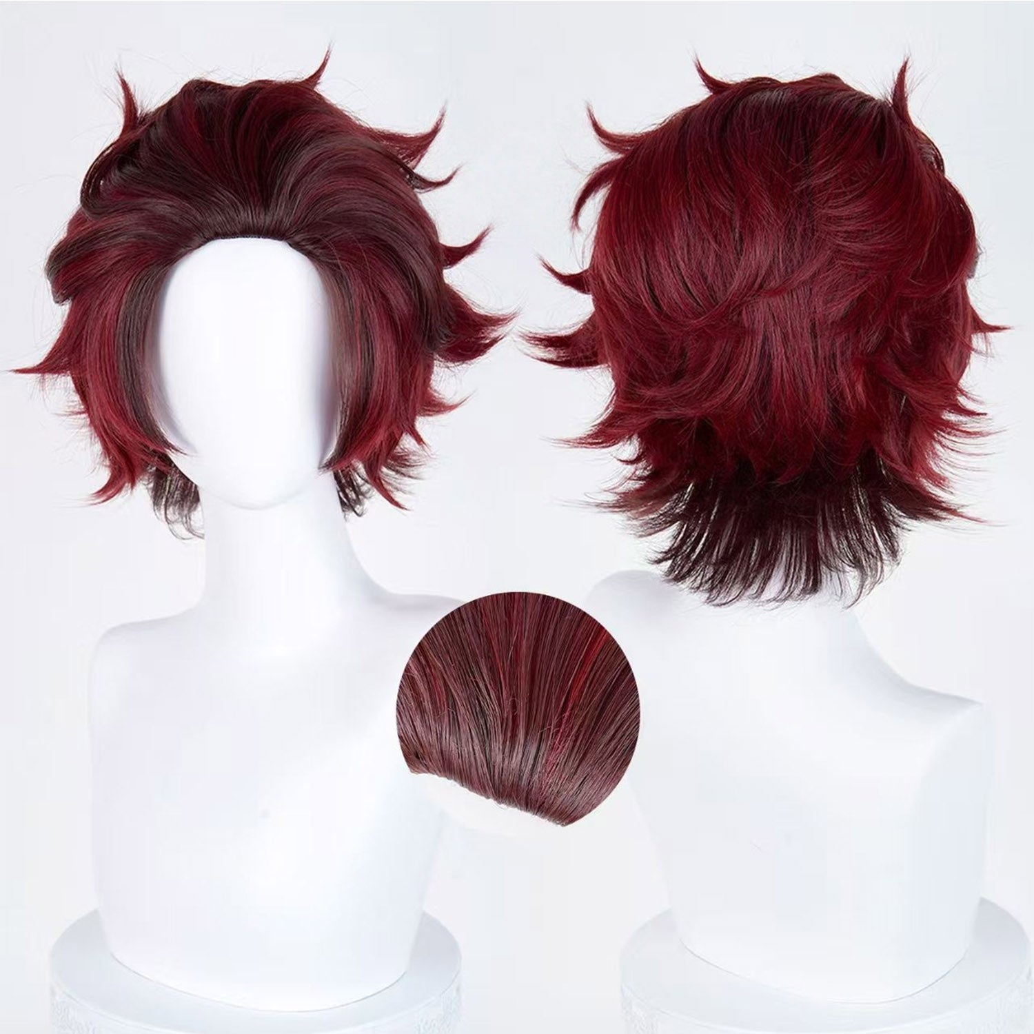 Burgundy Short Wig with Black Tips-32cm Textured Spiky Layers for Cosplay