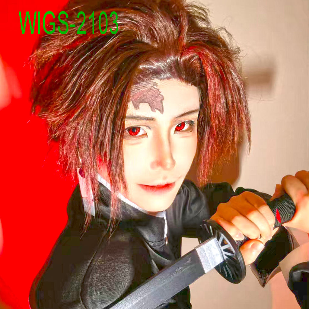 Burgundy Short Wig with Black Tips-32cm Textured Spiky Layers for Cosplay